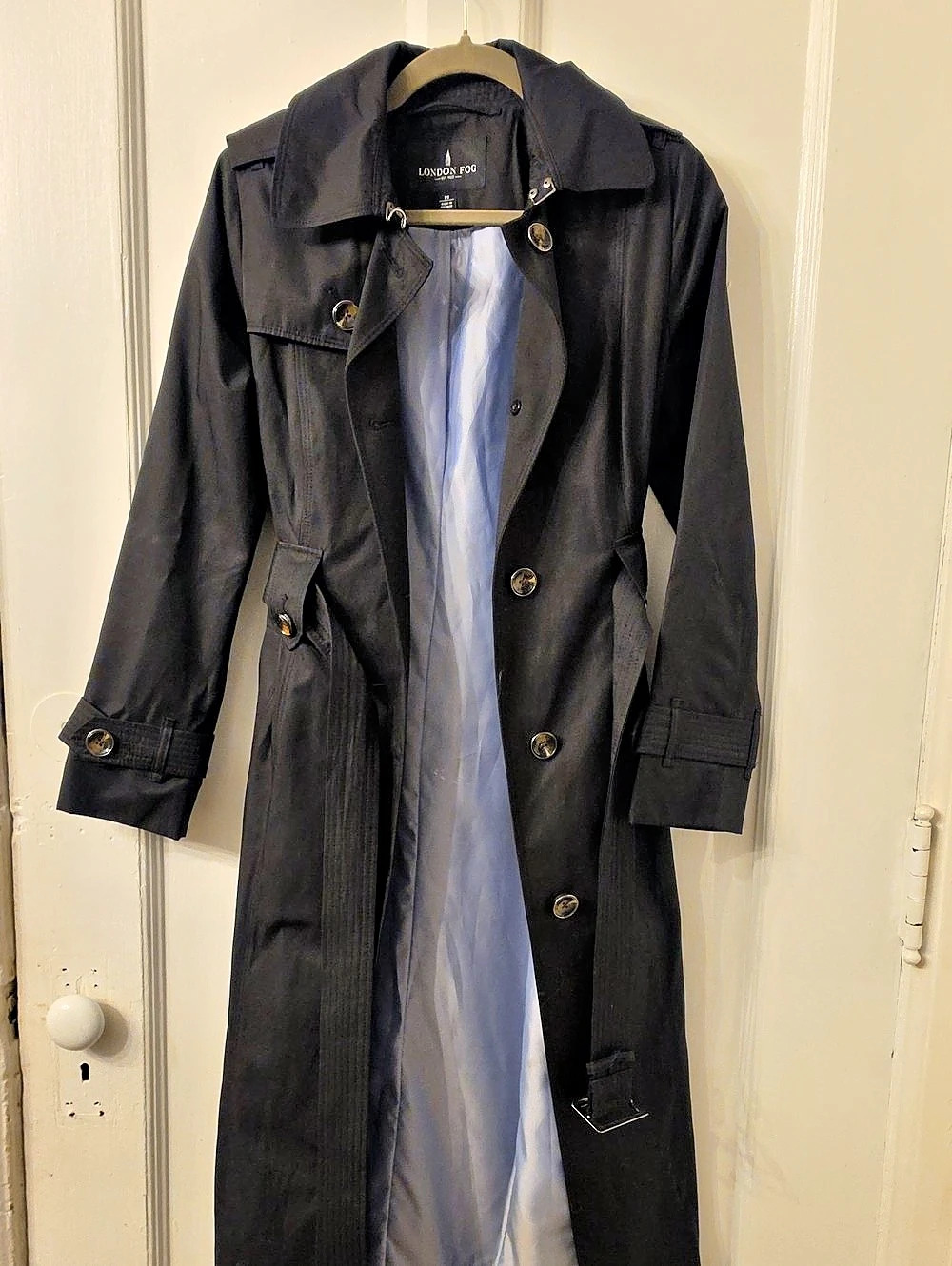London Fog Black Trench Coat Size PS Like New No Hood